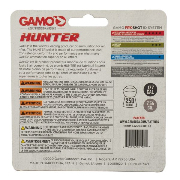 Hunter 177 250 tin 6320824BT54 pellet ammunition for air rifles and CO2 pistols