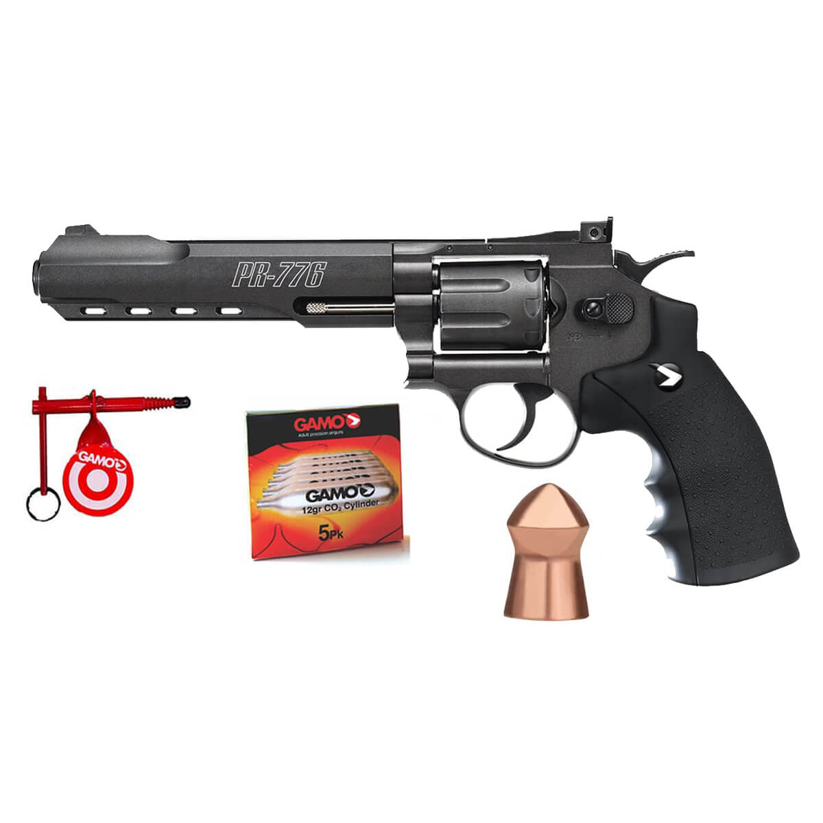 Gamo PR-776 CO2 .177 Caliber Revolver Kit with pellets, CO2 and target