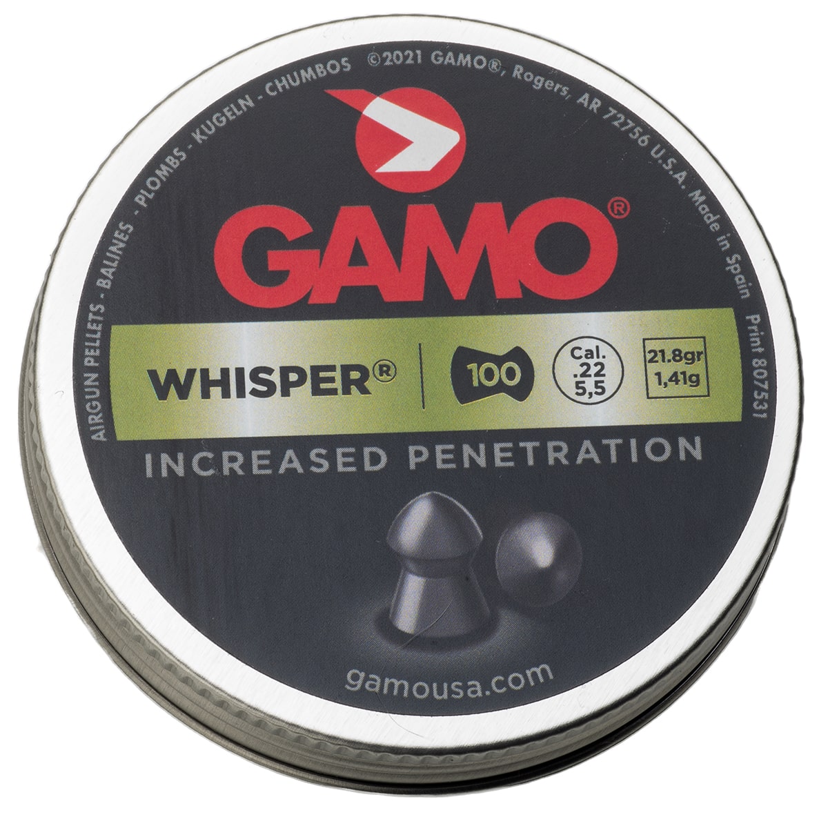 Whisper 22 100 tin 632272354 quiet pellets