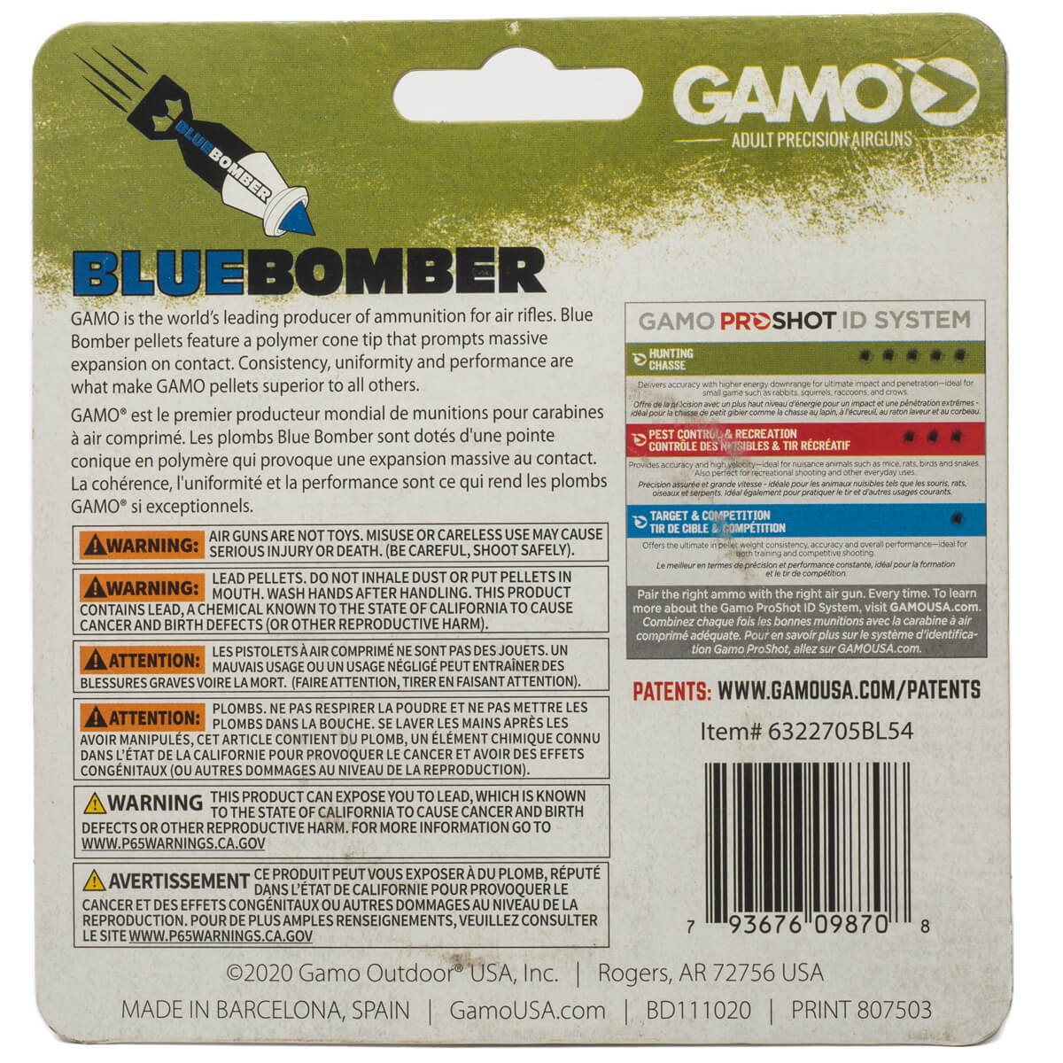 Blue Bomber Pellet Ammo for .22 Cal Airguns plastic tip